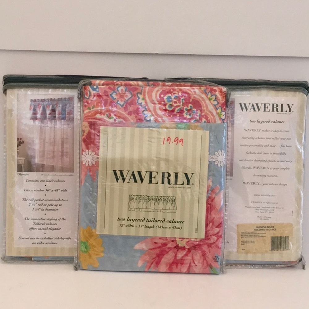 Vintage Waverly “Olympia Azure” Two Layered Tailored Valance SET OF 3